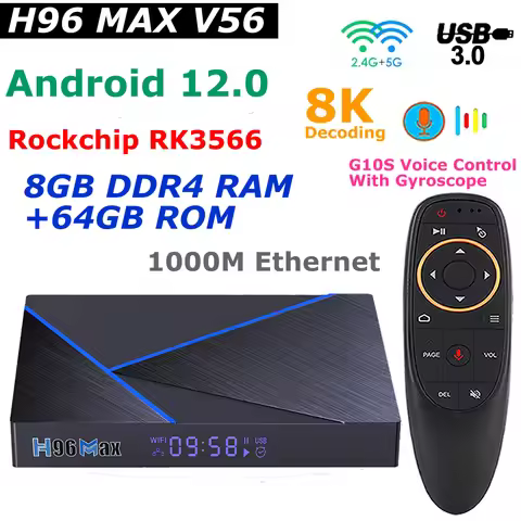 H96 MAX V56 Android 12 TV Box Rockchip RK3566 8GB DDR4 RAM 6GB ROM 8K Decoding 5G Dual WIFI 1000M Et