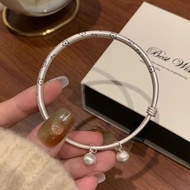 9999 Silver Flower Bracelet Female Retro Frosted Ancient Method Bell Silver Bracelet Silver Jewelry 