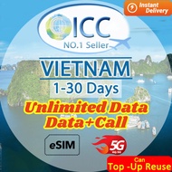 ICC eSIM_Vietnam 1-30 Days Data eSIM |Unlimited Data|Daily Data| Total Data|Data+Call|Can Top up reu