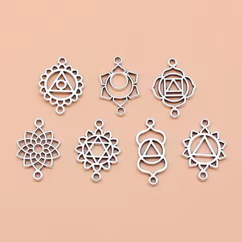 7pcs Antique Silver Color Chakra Connector Charms Collection For DIY Jewelry Making, 7 Styles, 1 of 