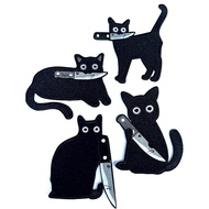 4Pcs Black Embroidery Knife Cat Patches Fabric For Clothing Bags Hats Decorations Cool Accessory Rep