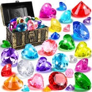 Diving Gems Pool Toys 32 Colorful Diamond with Treasure Chest Pirate Box Summer Underwater Gem Swimm