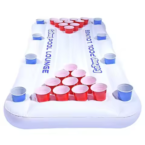 Inflatable Pool Lounge Beer Pong with Social Floating White for Outdoor Summer Use Durable UV-Resist