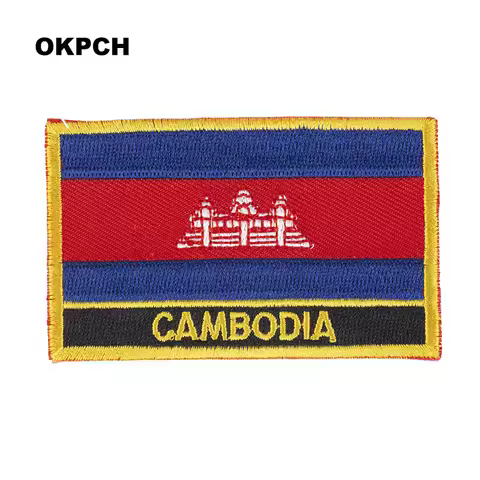 Cambodia Flag Embroidery Patches Iron on Saw on Transfer patches Sewing Applications for Clothes in 