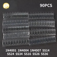 Sunshineshop 90Pcs 9 Values Rectifier Diodes Schottky SMD Diode Kit 1N4007 1N4001 1N4004 SS14 SS16 S