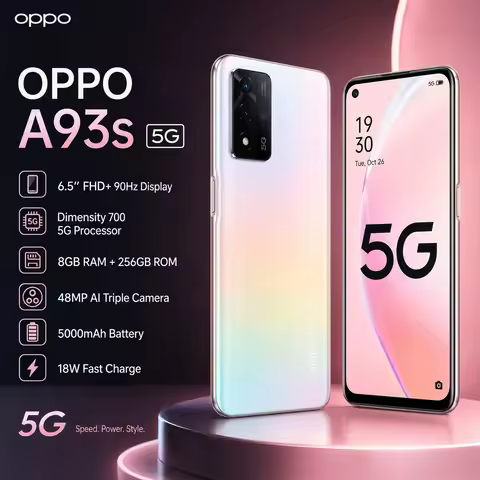 2026 new OPPO A93s 5G Smartphone 8GB 256GB Dimensity 700, 6.5'' FHD+ 90Hz Display, 48MP Triple Camer