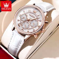 OLEVS original leather watch for women waterproof korean style multifunctional luminous diamond dial ladies watch free gift box