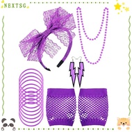 NEXTSG Costume Accessories Set 80s Party Headband Earrings Fishnet Gloves