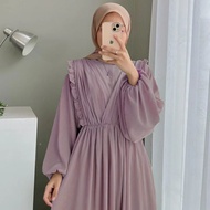 Baju Dress Gamis Putih Wanita Muslim Kekinian Terbaru / Abaya Warna Putih Turkey Turki Gamis Kondangan Simple Elegan Mewah Modern Bisa Untuk Remaja Dewasa &amp; Ibu Ibu2 Pengajian atau manasik Bahan Premium