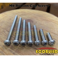 M6 Button Cap Screw Stainless Steel 20mm/30mm/40mm/50mm/60mm/70mm/80mm