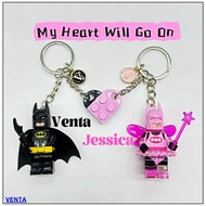 Personalized Paired  Love Heart & Letters Keychain Couple Backpack Hanging Gift（Batman）