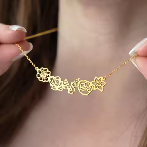 Birth Month Flowers Combined Mother's Day Necklace Custom Birth Flower Combined Necklace Grandma Bir