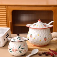 Kitchen seasoning jar set, ceramic chili oil jar, high-temperature resistant oil pot, lard jar