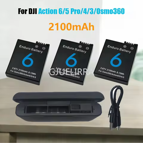 2100mAh DJI Osmo Action 6 Action 5 Pro Battery + 3-Slot Charger for DJI Osmo Action 5 Pro/4/3/Osmo 3