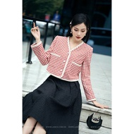 Lamia Design LE192A croptop tweed felt jacket with trendy Gingham pattern and embossed floral foam s
