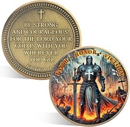 Knights Templar Coin - Christian Knight Challenge Coins - Armor of God Religious Coins Joshua 1:9 - 