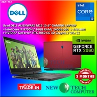 #DA171 USED DELL ALIENWARE M15 Gaming Laptop INTEL i7-9750H 16GB 240GB SSD + 1TB HDD NVIDIA RTX2060 