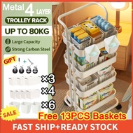 Full Set 4 Layers Trolley Rack Metal Trolley with 13 PCS Basket Cart 4-Tier Steel Utility Cart for G