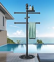 Pool Outdoor Towel Rack, Metal Heavy Duty Never Tilt Pool Accessories with Heavy Metal Base, 6 Bars 