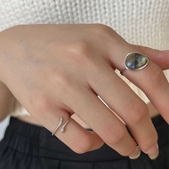 S925 Sterling Silver Female Ring Niche Design Inlaid Moonstone Open Joint Ring Tail Ring Student Rin