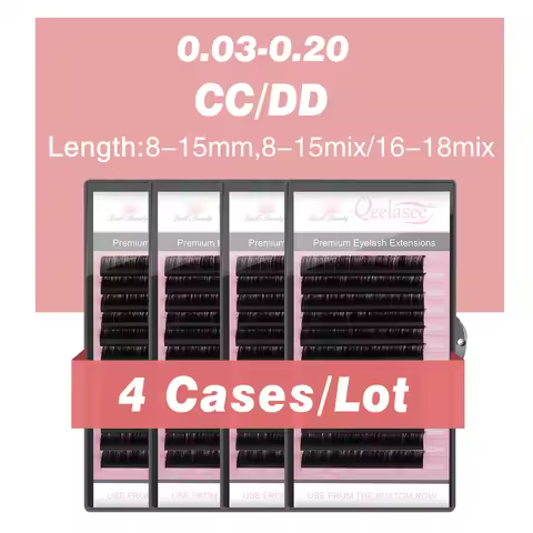 Qeelasee 4 Trays CC / DD Curl Eyelash Extension Korean Pbt Individual Silk Eyelash 0.03-0.20 Premium