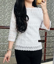 PIPO ATASAN BLUS KATUN BOLONG/ATASAN KATUN BANGKOK MOTIF BUNGA WANITA TANGAN LURUS