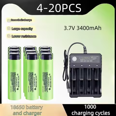 4-20PCS Rechargeable lithium battery 18650 Battery 3.7V 3400mAh 34B pour lamp de poche chargeur USB