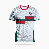 Algeria Men's Football Jersey & National Floral Pattern Crew Neck Comfortable Sports Sweatshirt, Wit