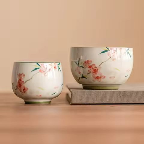 Chinese Style Hand-painted Peach Blossom Ceramic Tea Cup Single Cup Tea Tasting Cup Kung Fu Teaware 