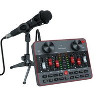 Podcast Equipment Bundle,All-in-One Audio Interface DJ Mixer with Condenser Microphone,Stand,Monitor Earphone,Audio Mixer With Sound Card for PC/Laptop/Phone,Streaming/Podcasting