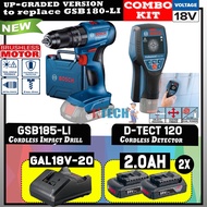 BOSCH COMBO 18V GSB185-LI BRUSHLESS MOTOR CORDLESS IMPACT DRILL + D-TECT120 ( DTECT120  DETECTOR + 2