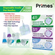Primes Disposable Insulin Pen Needles 4mm 32G / 5mm 31G / 6mm 31G 100pcs/per box