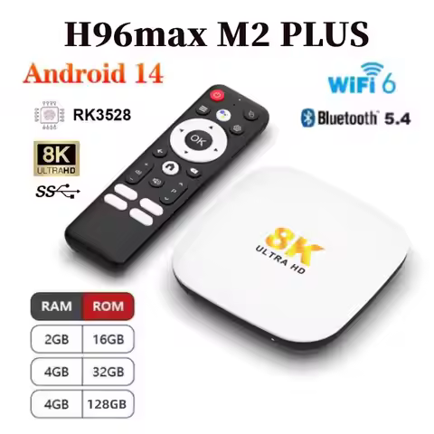 H96max M2 Plus RK3528 Smart TV Box Android 14.0 4K@60fps100M/LAN Wifi6 BT5.4 Google Voice Assistant