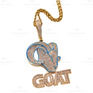 ICEDIAMOND Men's Iced Out GOAT Inspire Champion Pendant Chain Necklace, 14K Gold Plated Jewelry