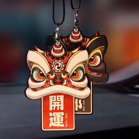 JDM Oriental Lion Mask Car Auto Fashion Pendant Fortune Health Blessing Rearview Mirror Ornament Han