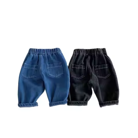 Kids Jeans 9M-5T Children Girls Solid Color Denim Blue Pants Baby Boys Cute Casual Trousers