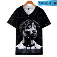 1 Men Women 3D Print Tupac 2Pac T-Shirt Short Sleeve O-Neck Baseball Shirt Hip Hop Swag Harajuku Str