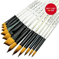 Lonely Finger 12PCS Round and Angular Paint Brushes for Acrylic Painting, Wood Handle Artist Craft W