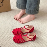 Nữ Mùa Hè Bohemian Retro Phong Cách La Mã Giày Sandal Hở Mũi Tua Rua Nút Thắt Đáy Bằng Cột Dây Khoét