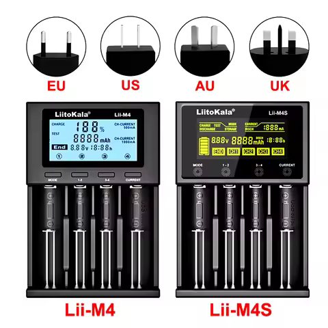LiitoKala Lii-M4 Lii-M4S 5V EU AU UK US Plug Battery Charger For 3.7V 18650 26650 21700 14500 18350 