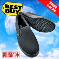 (Free Socks) B.BEST SLIP ON BLACK SHOES KASUT HITAM SEKOLAH SARUNG B.BEST黑色校鞋 Size (26-45) Kasut sek
