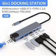 USB C Hub 4K@60Hz, 6-in-1 USB C Hub Multiport Adapter with 2 USB /1 HDMI Ports, Type-c/PD/RJ45, USB C Dongle for Laptop Tablet I