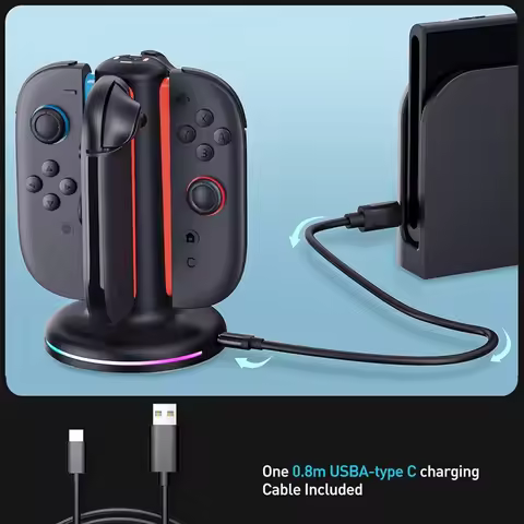 USB C Charging Dock for Nintendo Switch 2 Joy-Con 2, 4-Slot RGB Controller Charger Station Overcharg