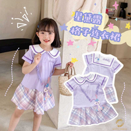 Stella Lou กระโปรงลายสก๊อต,ชุดเดรสสไตล์เกาหลีคอตุ๊กตาน่ารักใหม่ฤดูร้อนชุดเจ้าหญิงเด็กผู้หญิงตัวน้อยห