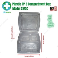 50pcs 9PP3CBX190 Clear 3 Compartment Lunch Container L20cm x W20cm x H7cm Disposable Tableware