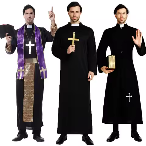 Adults Easter Purim Halloween Costume for Men Father Priest Bishop Costumes Christian Pastor Clergym