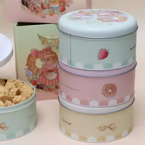 Cartoon Storage Tin Box for Jewelry Bear Biscuit Dessert Tin Storage Box Wedding Favor Round Metal C