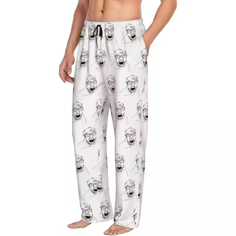 Custom Smiling Wholesome Wojak Soyjak Stockings Funny Meme Men Pajama Pants Lounge Sleep Sleepwear B