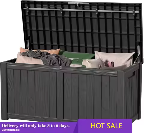 150 Gallon Waterproof Outdoor Storage Box, Lockable Deck Box for Patio Furniture, Garden Tools