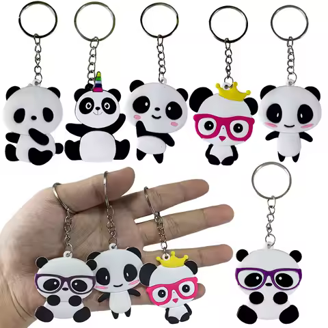 6-24pcs Panda Party Silicone Keychains Cute Panda Keyring Panda Party Bag Fillers Animal Panda Baby 